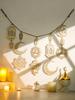 Eid Mubarak Wooden Garland Islamic Moon Star Lantern Hanging Decor for Ramadan Kareem Muslim Festival Home Party Wall Decoration