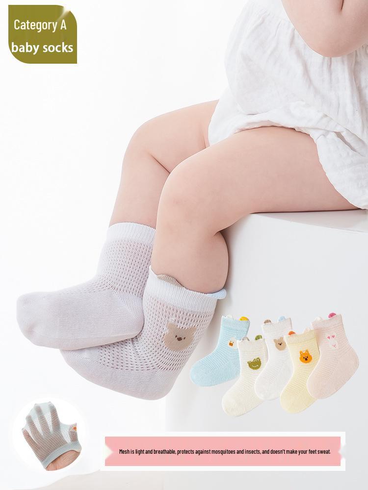 Summer Baby Girl Cartoon Mesh Socks - Breathable Combed Cotton, Seamless and Non-binding