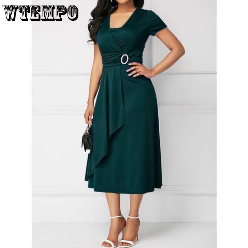 WTEMPO Dámské šaty Asymetrické šaty s lemem do V s výstřihem nadměrných velikostí Elegantní dámské šaty na párty N