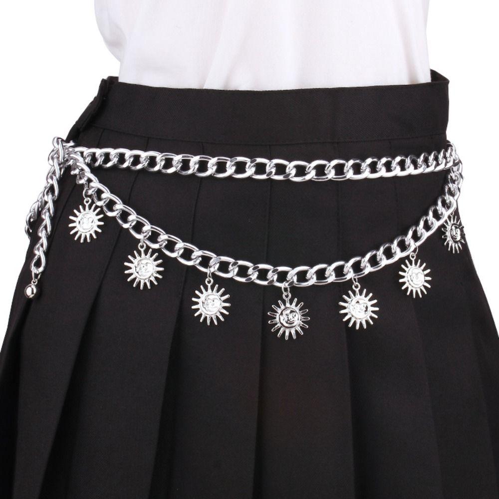 Punk Double-deck Chain Belt Vintage Alloy Waistband Fashion Dress Cummerbands  For Women