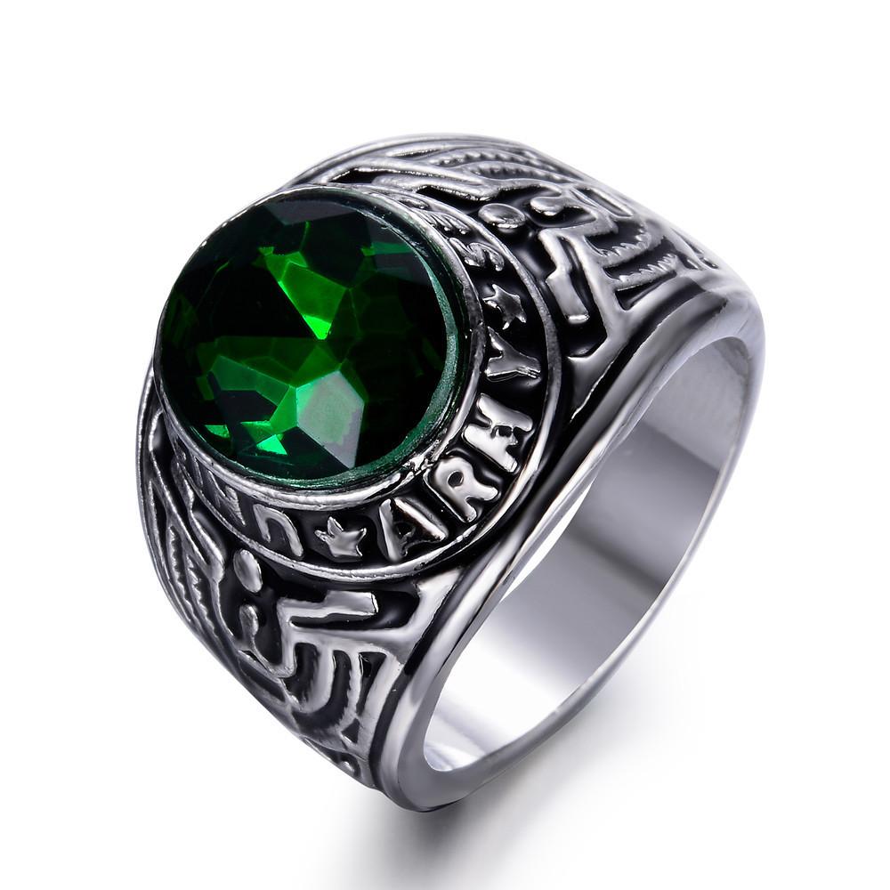 Vintage Stainless Steel Jewelry American Gi Eagle Ruby Titanium Steel Ring