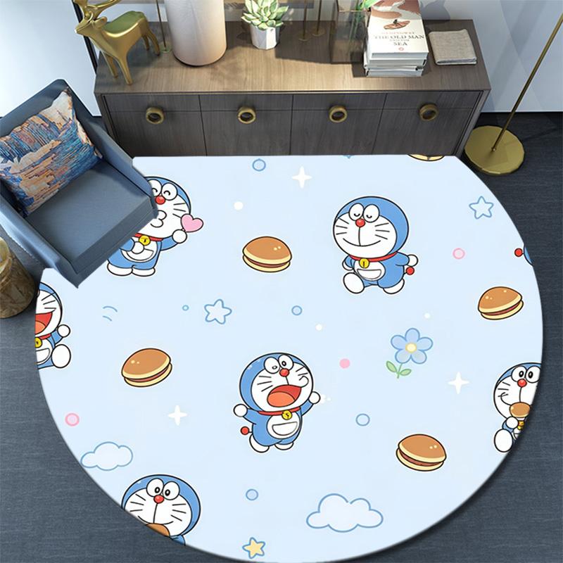 Doraemon Round Area Rug,Carpet Rug for Living Room Bedroom Sofa Playroom Decor,Non-slip Floor Mat