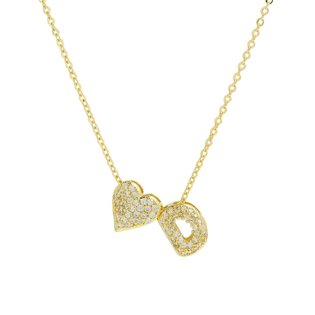 Fashion Small Bubble Initial Heart Letter Necklace 18K Gold Plated Link Chain Romantic Copper Heart Letter Pendant Necklace Gift