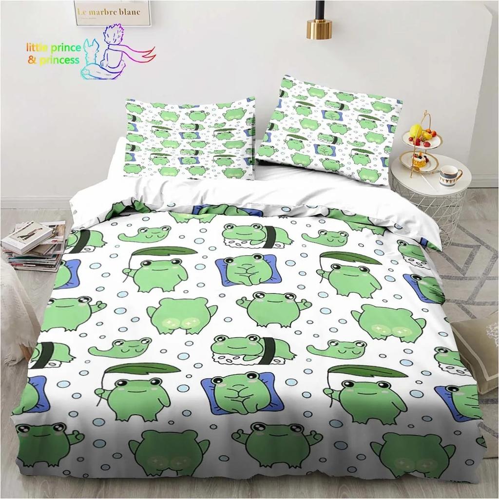 Kawaii Cute Cartoon Frog Comfortable Duvet Quilt Cover Pillowcase Bedding Set Children Bedroom Decoration Home Textile