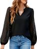 Women's New Solid Color V-Neck Lace Patch Cotton Blend Shirt Top