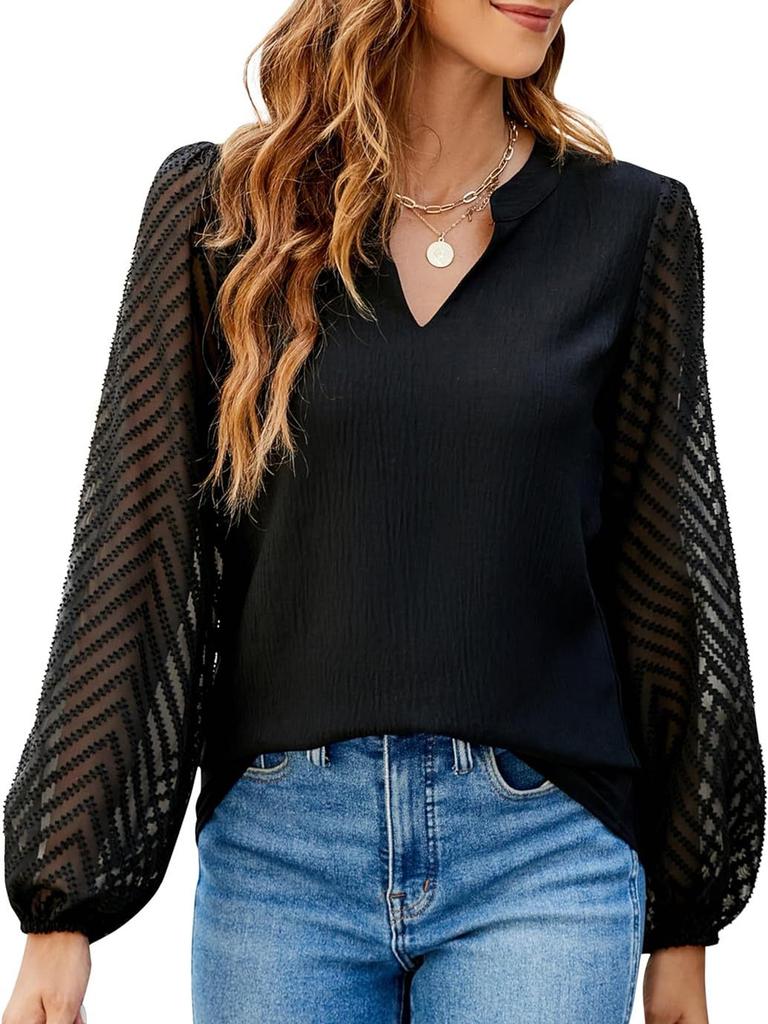 Women's New Solid Color V-Neck Lace Patch Cotton Blend Shirt Top