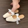 Fashion Women's Fashion Baotou Slippers Spring New Square Head Shallow Mouth Lace Butterfly Knot Anti-slip Wear-resistant Sandals