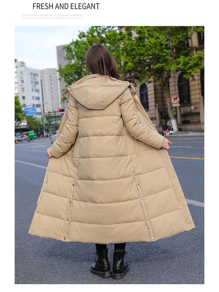 Women's 2024 Extra Long Thickened Hooded Cotton Coat - New Korean Style Winter Outerwear