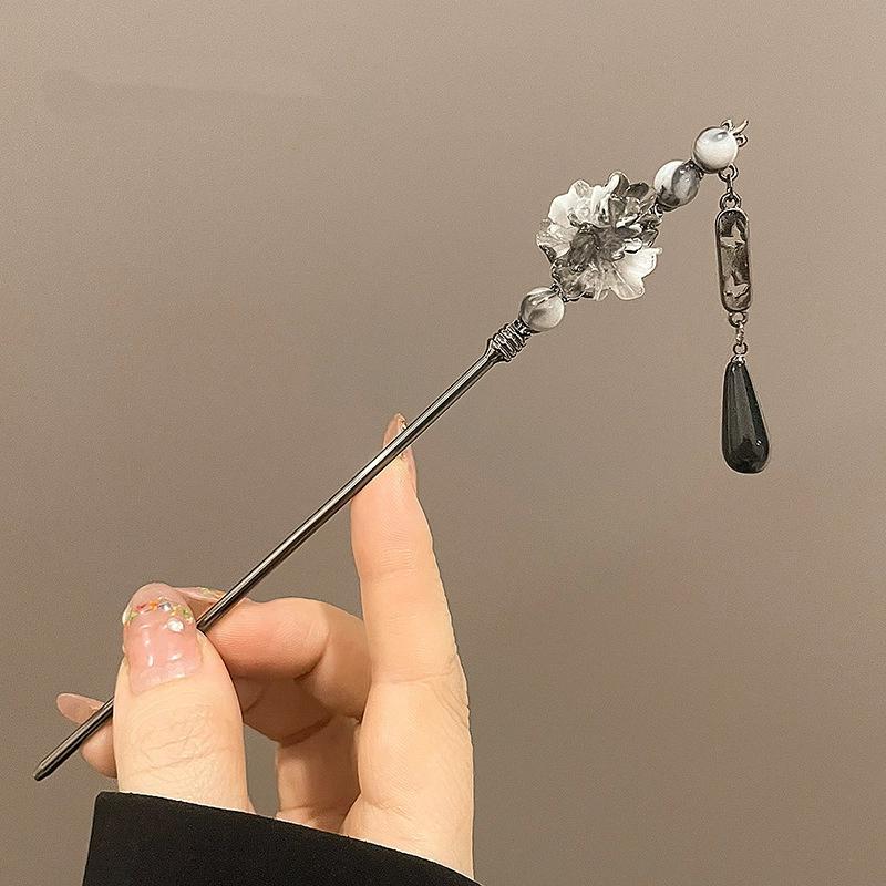 

Ретро китайский стиль цветок заколка для волос чернильного цвета цветок кисточка палочка для волос для женщин элегантный держатель для хвоста ювелирное украшение аксессуар для волос