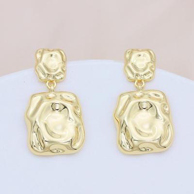Gold-Plated S925 Silver Geometric Square Textured Earrings