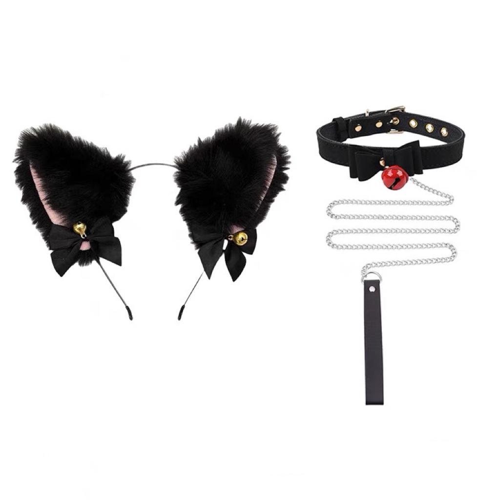 Set Bandă de Păr Urechi de Pisică și Coadă Făcut Manual: Accesorii drăguțe pentru păr și coadă de fată-pisică cosplay