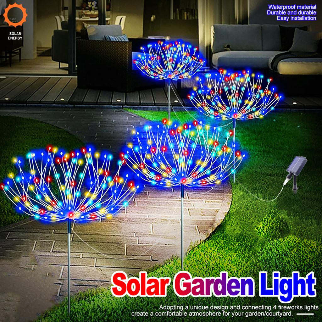 Solar Garden Lights Outdoor Waterproof Firework String Light Smart for Yard Decorative Outside LED Sparkler Lamp 8 Lighting Mode