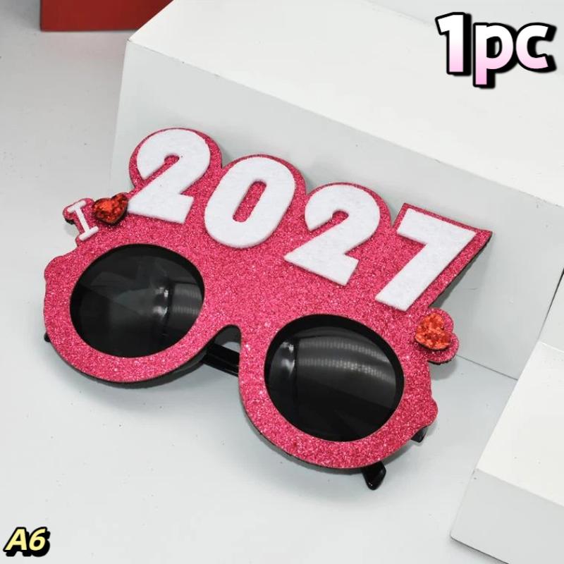 New Year Party 2027 Number Eyeglasses with Shimmering Diamond Glitter Finish A6