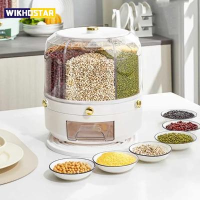 Rice Dispenser 360 Degree Rotating Sealed Dry Cereal Grain Bucket Dispenser Moisture-proof Kitchen Storage Box Food Container