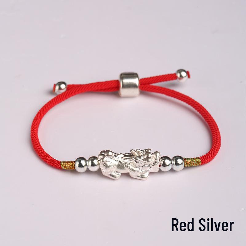

Handmade Sterling Silver & Gold-Plated Red Rope Pixiu Bracelet for Women Pure Silver