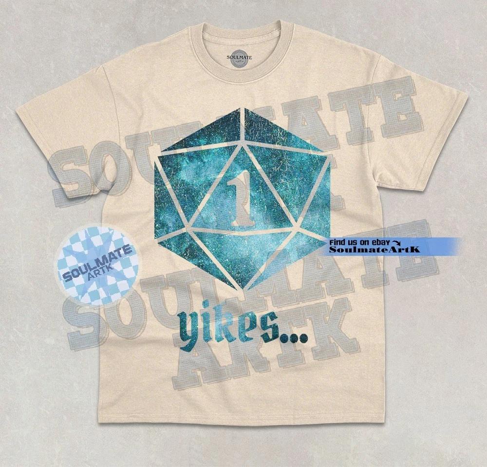 Yikes... Dice T- Shirt Nat 1 Board Game D20 Dice Roll Graphic Unisex  Shirt S