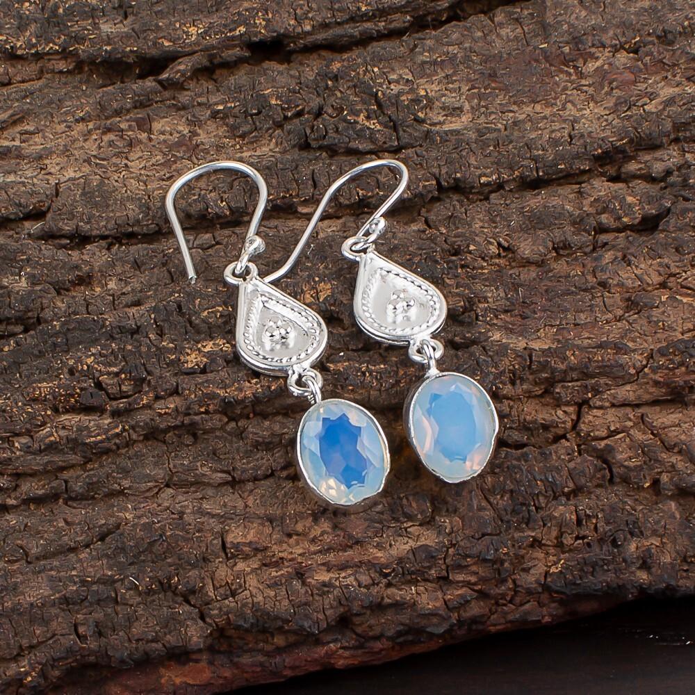 Milky Opal Gemstone 925 Sterling Silver Jewelry Handmade Statement Earrings1.70" EE-8-17
