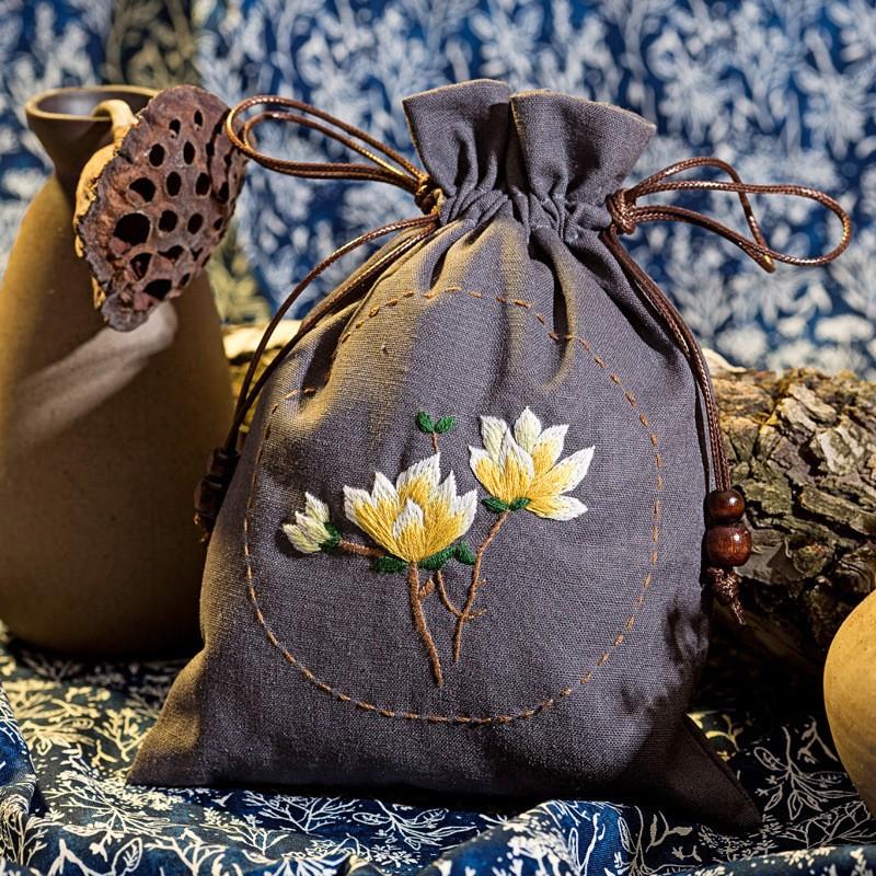

Handmade Handbag Cross Stitch Set Floral Embroidery Set Embroidery Drawstring Bag DIY Kits Adults Style 9