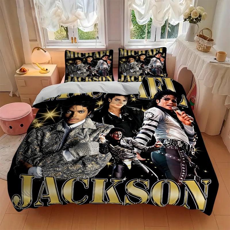 Michael Jackson Star Music Print 3Pcs Bedding Setduvet Cover With 2 Bedropillowcase Home Birthday Gift