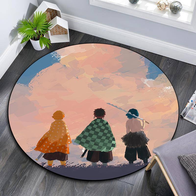 Demon Slayer Round Area Rug,Carpet Rug for Living Room Bedroom Sofa Playroom Decor,Non-slip Floor Mat