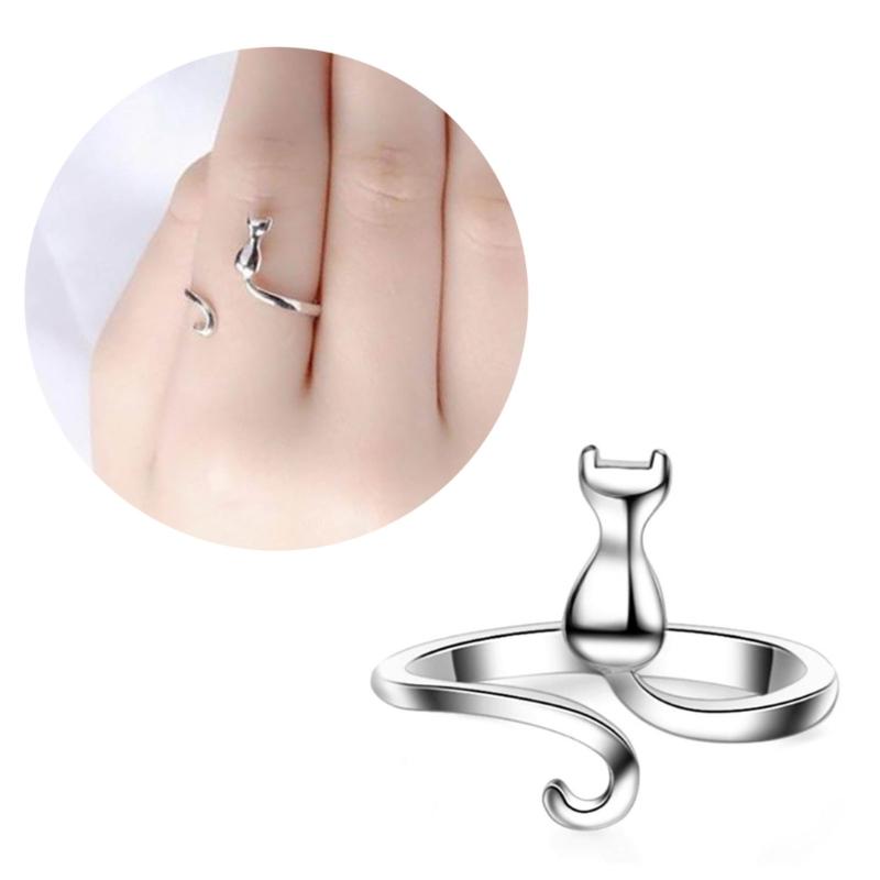 Cat Finger Rings Cat Adjustable Opening Rings Alloy Material Party Jewelry