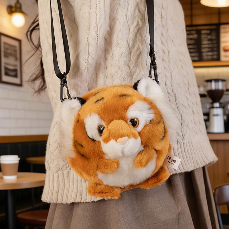 Tiger Plush Backpack Simulation Tiger Stuffed Doll Crossbody Bag Soft Animal Themed Travel Bag For Kids  Decor Toy Birthday Gift