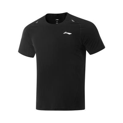 Li Ning Skriešanas Sērijas Raglāna Logo Apaļkakla Džemperis Slim Fit Ātri Žūstošs Elpojošs Īsas Piedurknes T-krekls Vīriešu T-krekli Melns ATSV005-1
