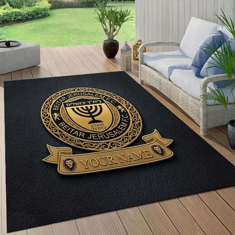Benutzerdefinierter Name Beitar Jerusalem Flanellmuster Quadratischer Teppich, Läufer, Teppich für Wohnzimmer Schlafzimmer Sofa Spielzimmer Dekor, Rutschfeste Fußmatte