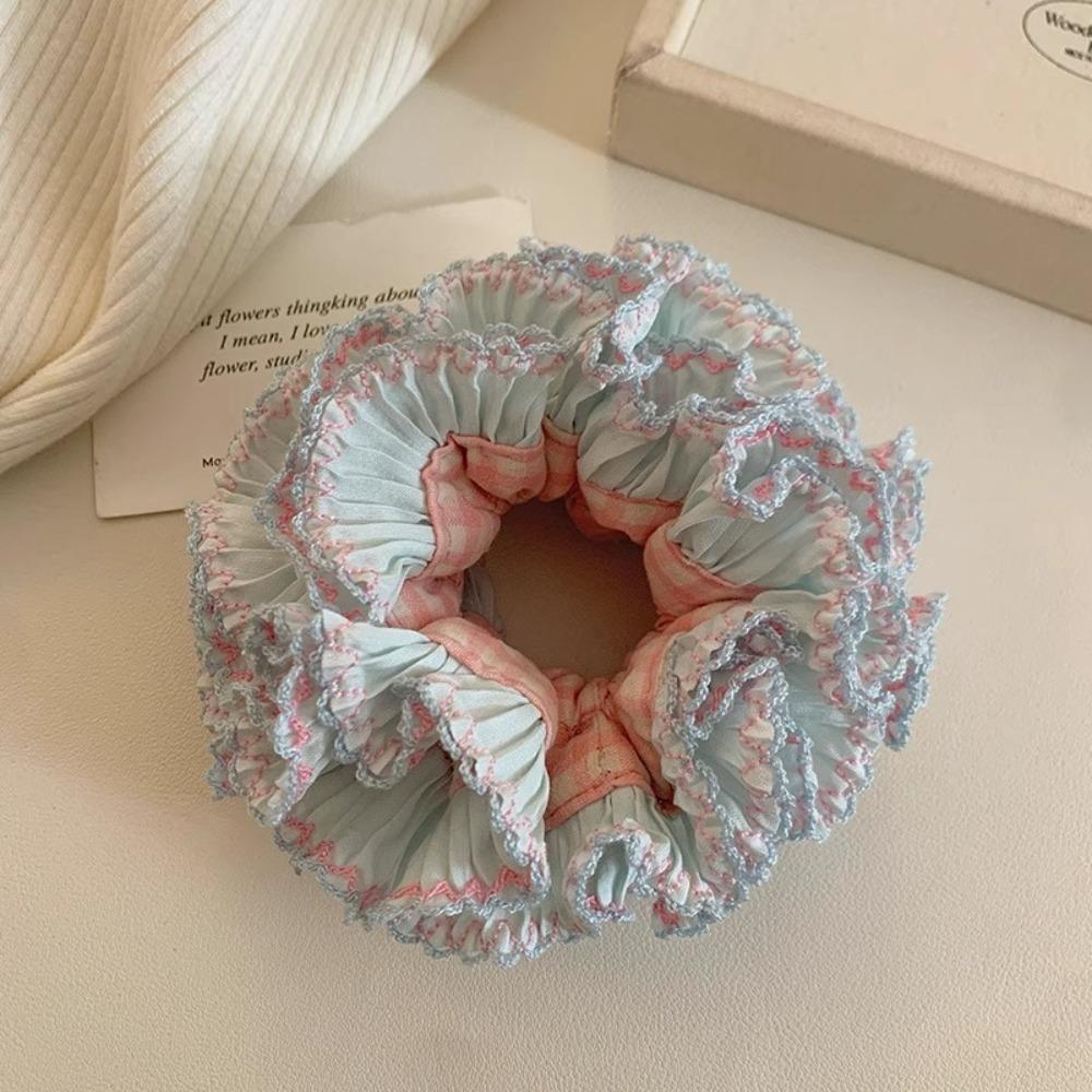 Sweet Plaid Scrunchies Multilayer Exaggerated Hair Ring Creative Large Lace Hair Tie  Lady