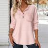 Casual V Neck Button Ribbed Loose Long Sleeve T Shirt