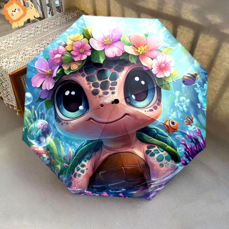 1 PC Automatic Folding Umbrella - Sea Turtle Pattern, Portable & Foldable Design with 8 Ribs, Christmas Birthday Gifts