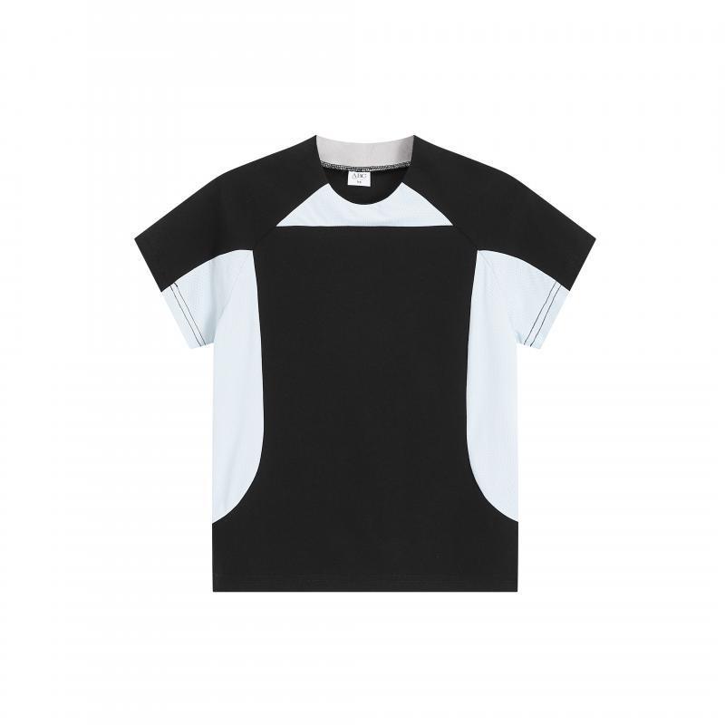 

Summer Women s Retro Slimming Raglan Color Block Crop Top with Short Sleeves S чёрный