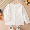 Girls White Shirt 100% Cotton 5-12T Embroidered Ruffled Collar Lace Trim Long Sleeved Top Kids Back To School Clothes