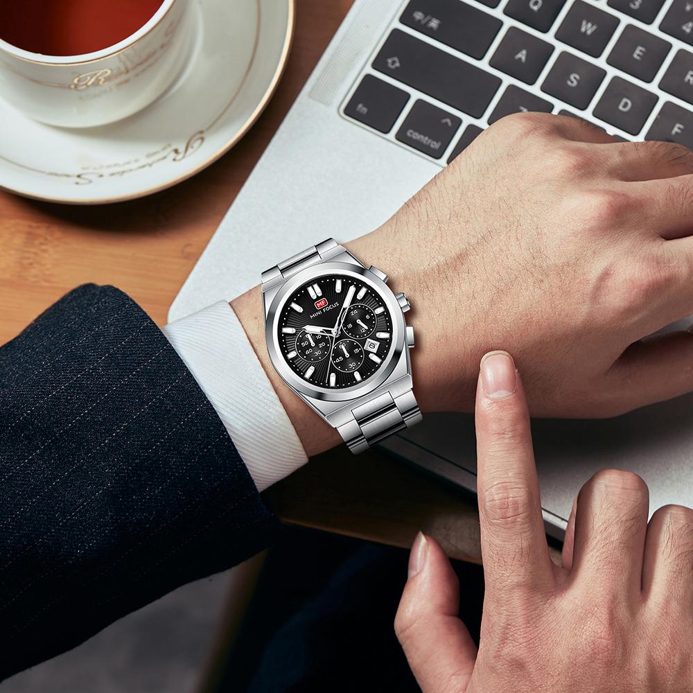 Fashion Men's Business Watches Yellow Green Dial Stainless Steel Strap Luminous Wateproof Quartz Wristwatch with Calendar