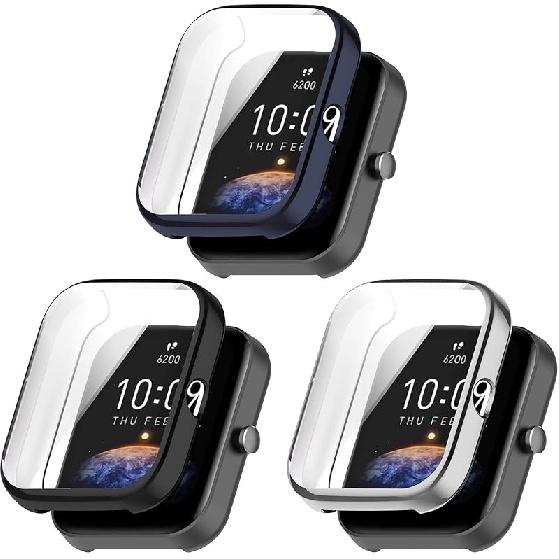 FitTurn Screen Protector Case for Amazfit Bip 3/Bip 3 Pro Watch TPU Slim Case Cover [Plating Metal Color Frame] [3D Full Coverage] Shell Protective