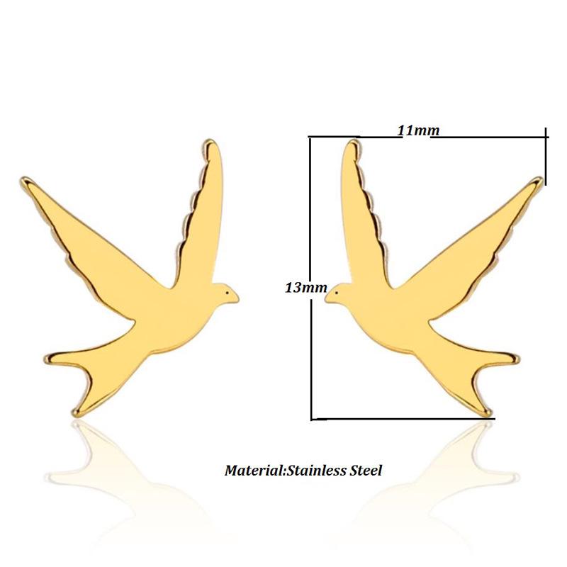 Korean Style Stainless Steel Swallow Bird Stud Earrings