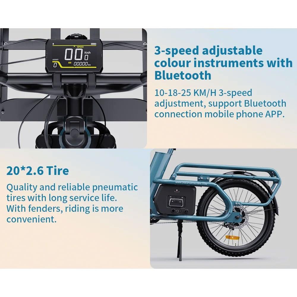 OneSport OT01 Electric Bike Cargo E-bike 650W 20 Inch Tires 48V 27AH 1296Wh Support APP Hydraulic Disc Brakes LCD Display