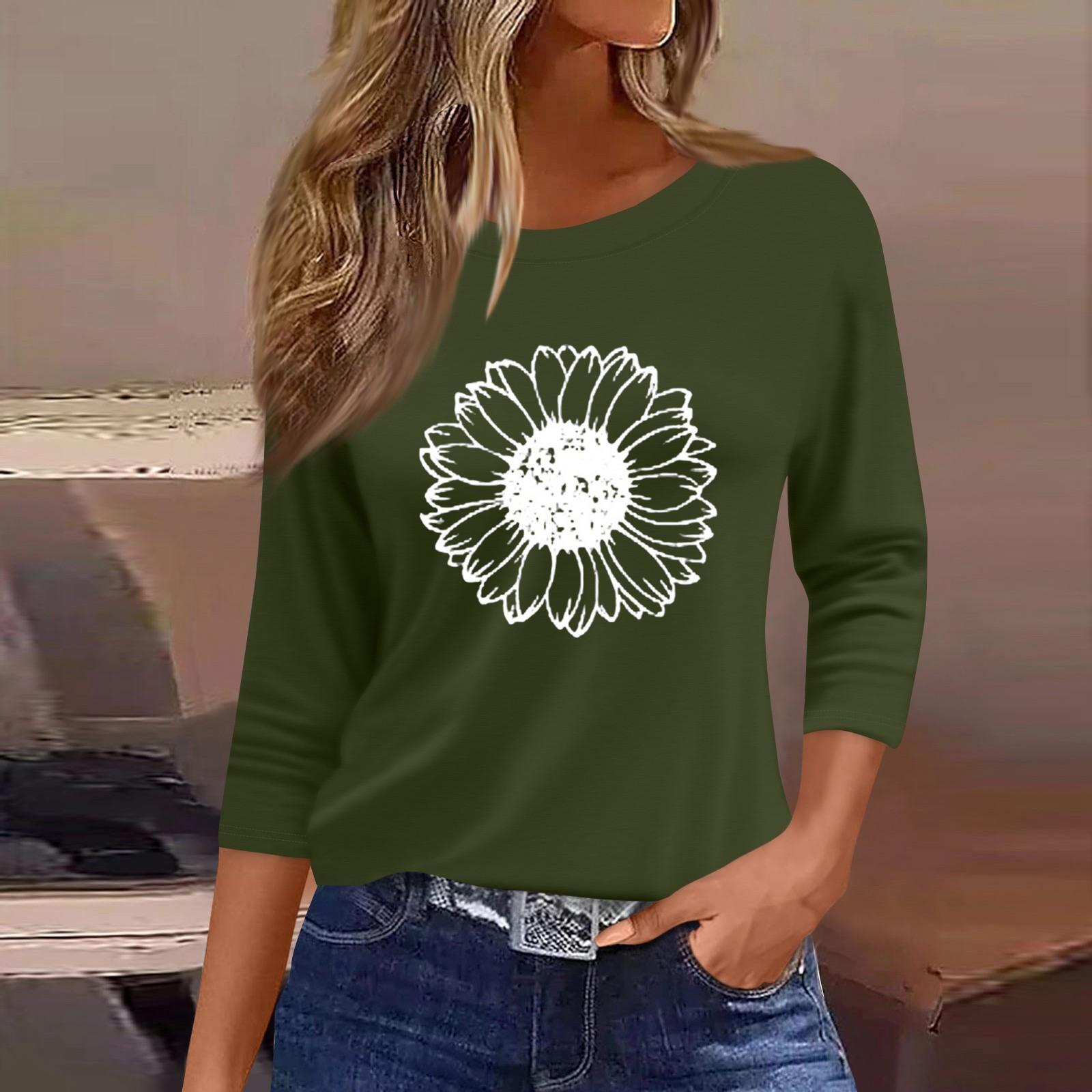 

Женская модная повседневная свободная футболка с круглым вырезом и рукавами 3/4 с принтом, женский топ M зелёный