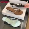 Fashion Female Low Heel Flip flops Slides Slippers Shoes For Women Luxury Fashion Rhinestones Ladies Heeled Slippers Sandals Shoes Pumps