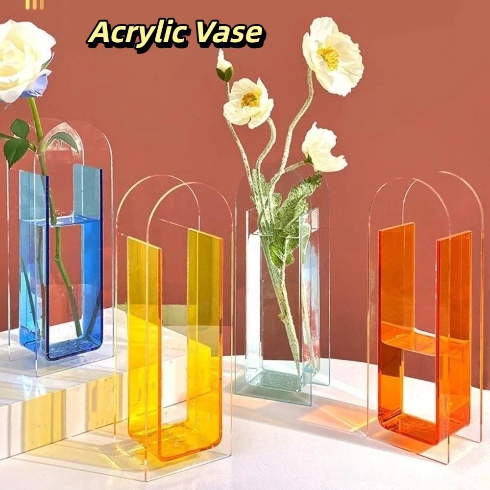 Transparent Acrylic Vase Geometric Flower Container Minimalist Flower Vase  Tabletop Decoration