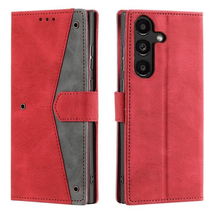 Étui portefeuille - Samsung Galaxy A16 (4G & 5G) - Rouge - Cuir synthétique - Support intégré - 3 fentes pour cartes