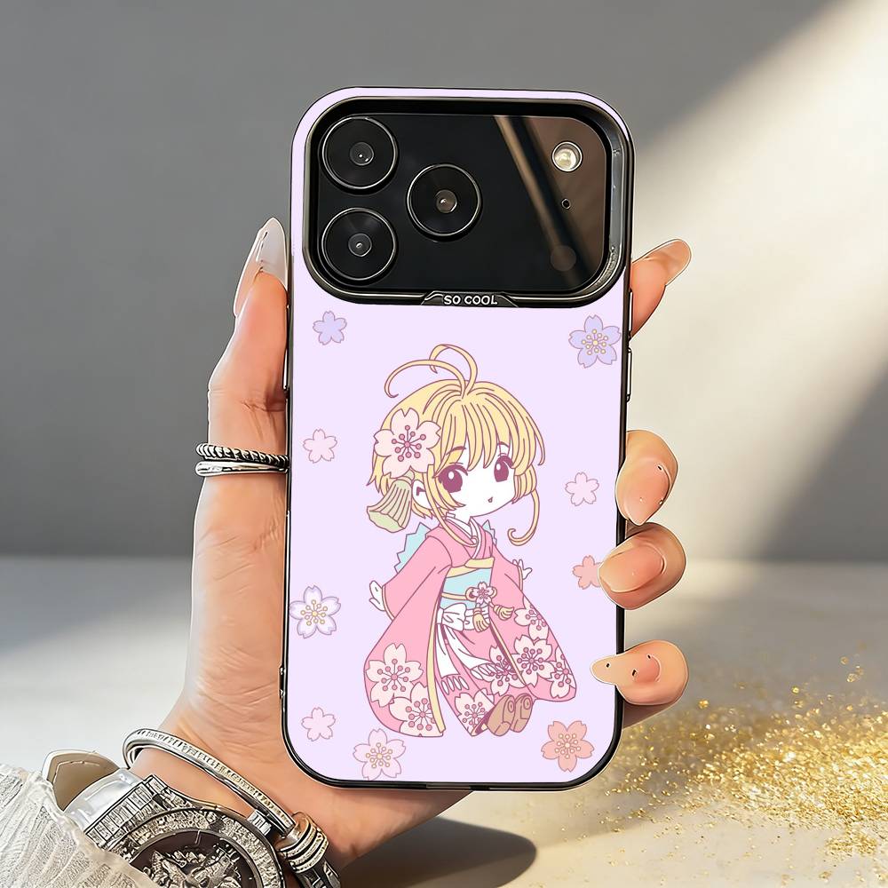 Card C-Captor Anime S-Sakura Phone Case For iPhone17,16,15,14,13,12,11,Pro,MAX Gray Matte Silicone Black Cover