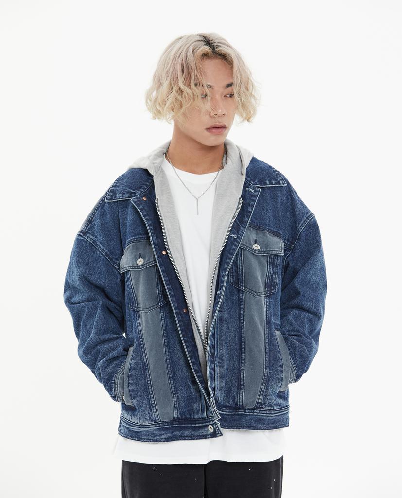 All D Denim Hooded Trucker Oversized Jacket (Blue)