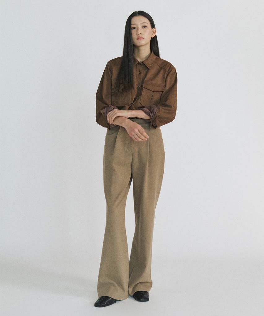 STEP AROUND Soft Wool Wide Pants_Brown