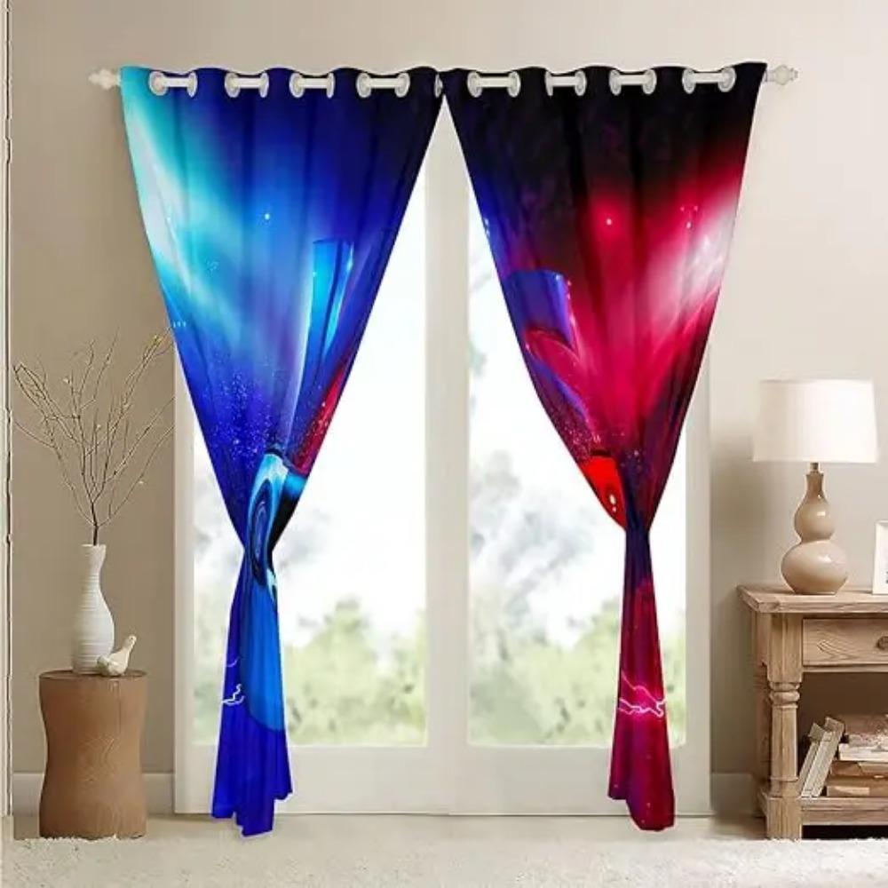 Gamepad Printed Thin Curtains for Boys Bedroom Gaming Room Decor Window Curtains Playing Video Game Window Drapes Shading 2panel