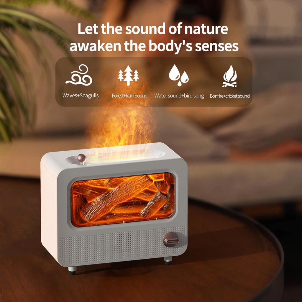 Bluetooth Flame Aroma Diffuser Humidifier - Colorful Spray, Large Desktop Fireplace Design