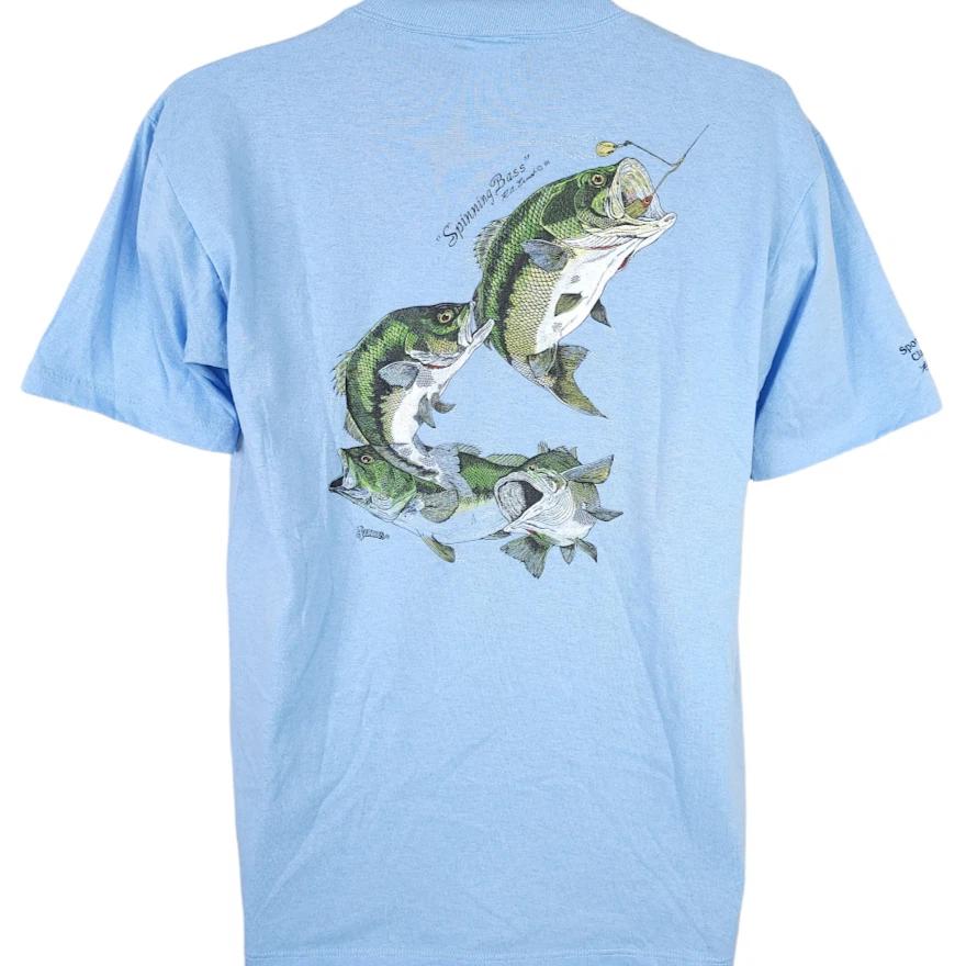 

Vintage Spinning Bass T Shirt Mens Size Large Blue 80s Sport Fishing Made In USA L