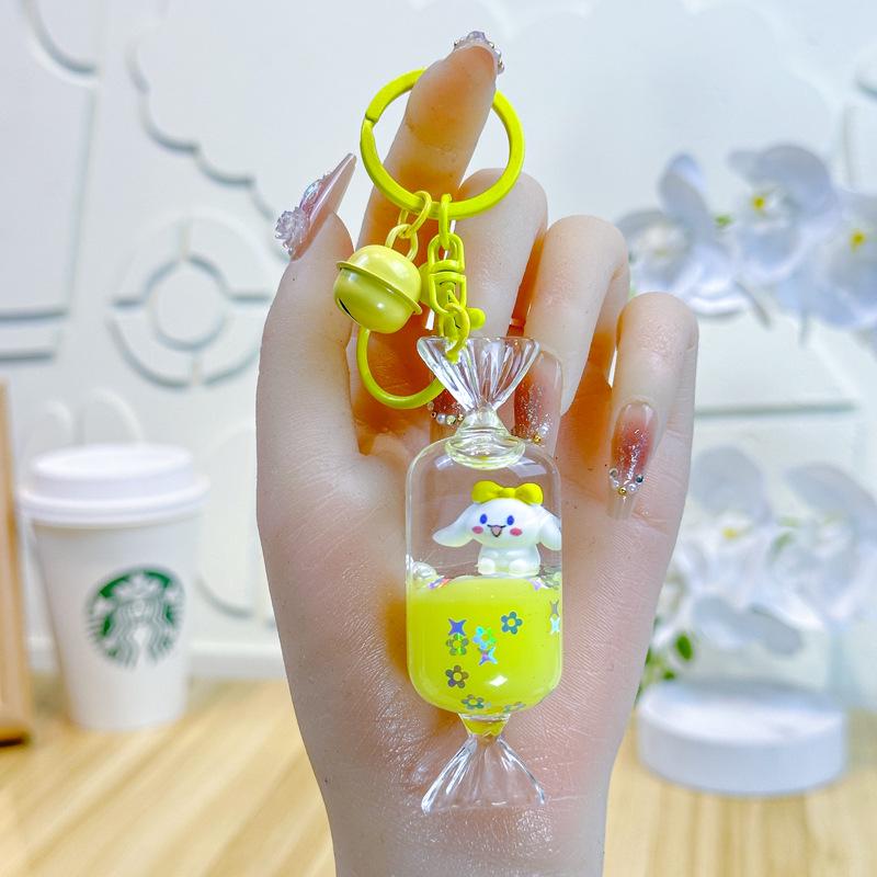 Lila Stern Flüssiger Treibsand Schlüsselanhänger mit Kirschblüten Öl-gefülltem Anhänger - Niedlicher 3D Rucksackanhänger für Frauen