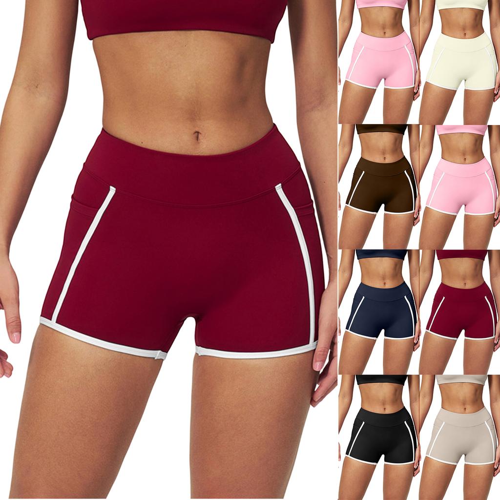 Women's High Waist Yoga Shorts Slim Fit Stretchy Athletic Running Workout Gym Shorts with Contrast Trim for Fitness Training