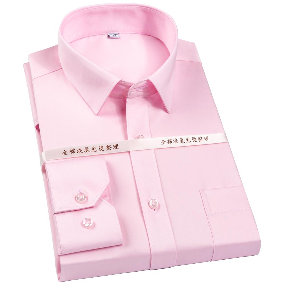 Men's Spread Collar with Hidden Button Mercerized Cotton Non-Iron Dress Shirt with Chest Pocket Long Sleeve Solid Business Office Wear